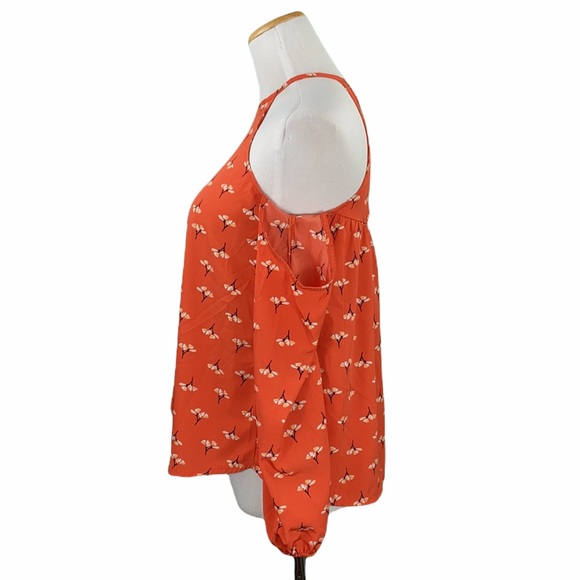 Abercrombie Orange Floral Print Cold Shoulder Blouse - Picture 9 of 16